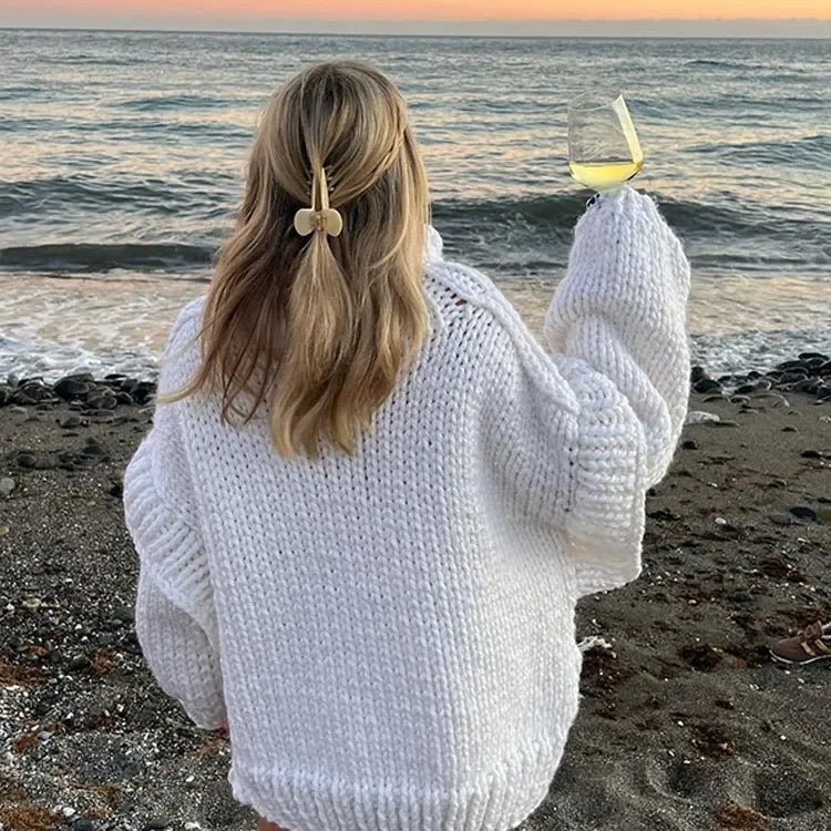 Solid Knit Turtlrneck Double Lantern Sleeve Women Pullover Thick Warm Oversized Loose Top Sweater 2023 Fall Winter Chic Knitwear