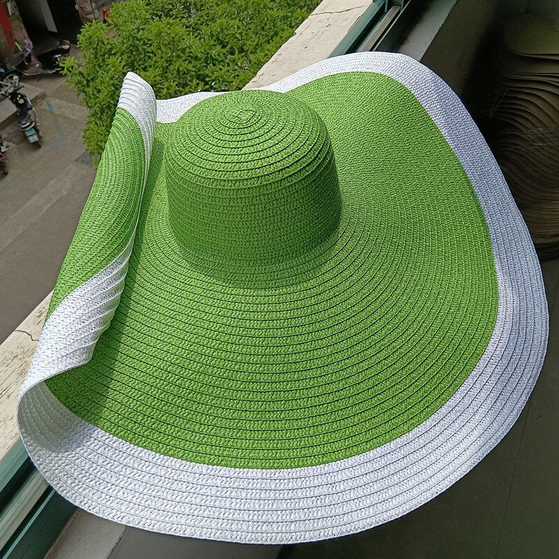 Rainbow striped big brim anti-ultraviolet sunshade sun hat beach sun hat with wire edge can be folded arbitrarily 07 M 56-58cm
