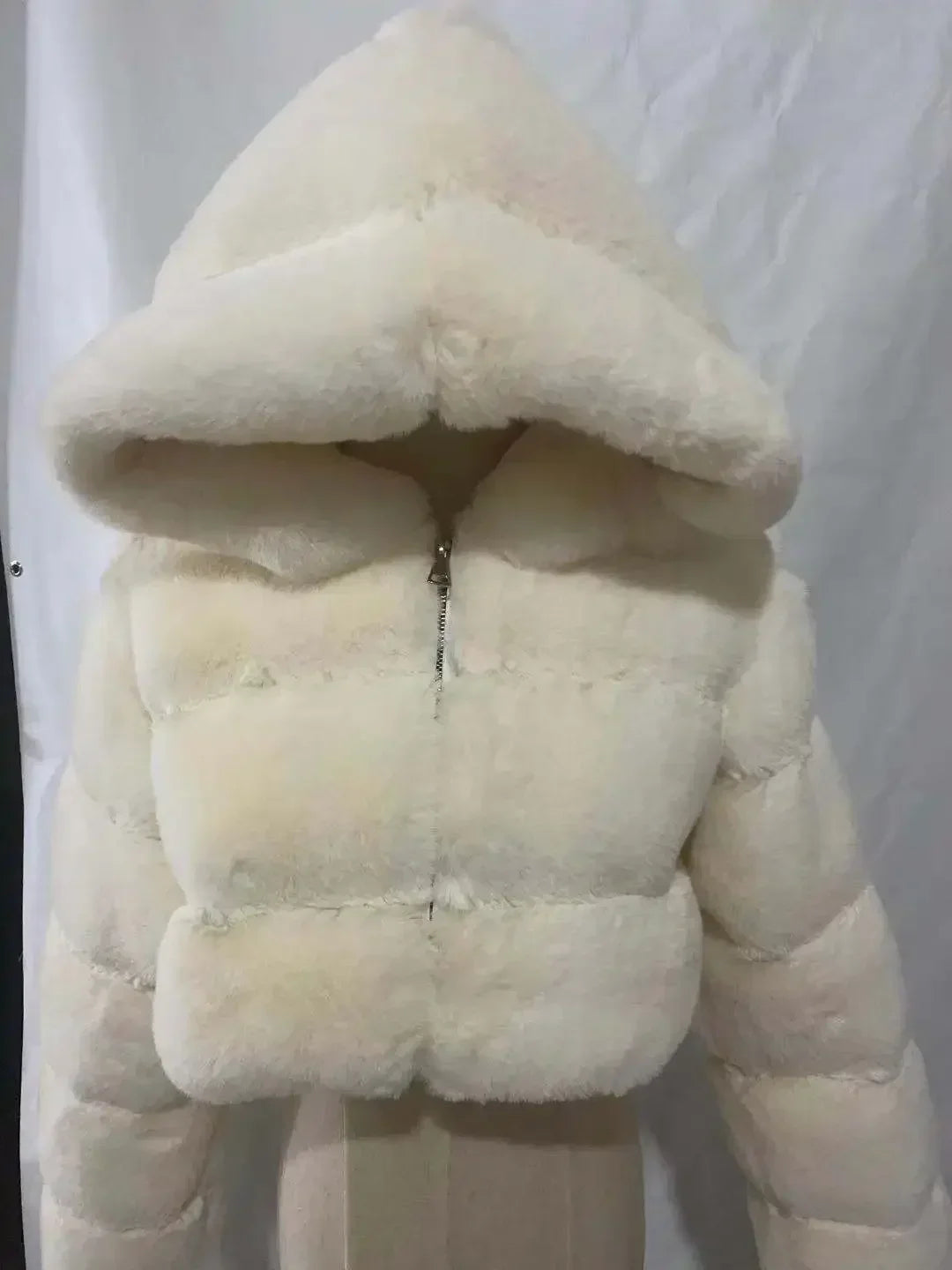 Winter Hooded Fluffy Jacket Women Faux Fur Coat Cropped Jacket Puffer Jacket Zip Up Winter Warm Fuzzy Teddy Coats Tops Outwear White