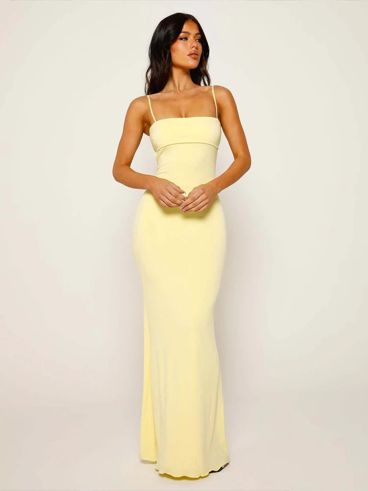 Women's knitted long vest dress summer sexy slim fit backless suspender solid color dress elegant long casual dress for women's