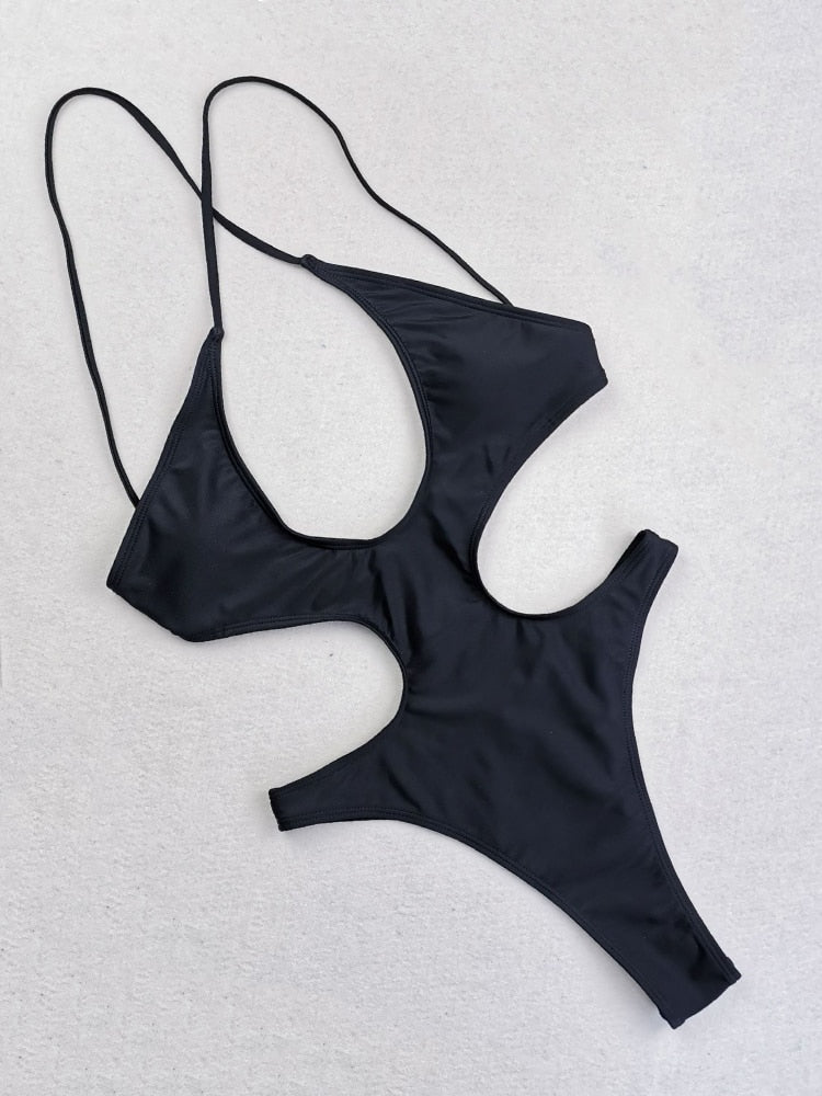 セクシーなソリッド中空ワンピース水着
