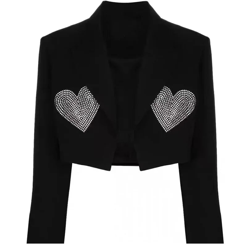 Solid Slimming Spliced Stick Drill Short Jackets for Women Lapel Long Sleeves Temperament Jacket Female Clothing BLACK