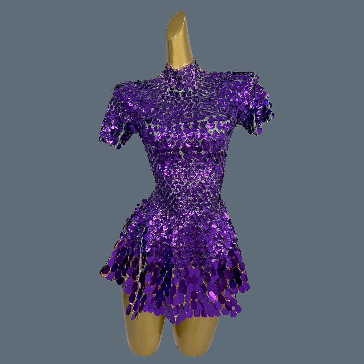 Sexy Nightclub Leotard Shining Lovely Sequins Mini Dress Costume Celebrate Dress Women Bodysuit Birthday Silver Dresses Jinsique Dark Purple One Size