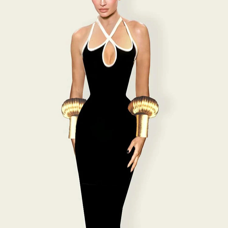 Chic Cross-Strap Bodycon Deep V Neck Sleeveless Backless Midi Dress Summer Date Night Gown