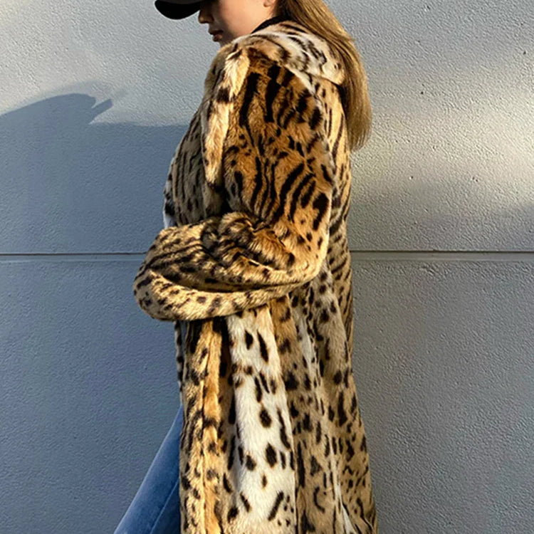 Winter Long Warm Thick Leopard Fluffy Faux Fur Coat Women Tiger Print Runway Loose Luxury Designer Clothing Women 2022