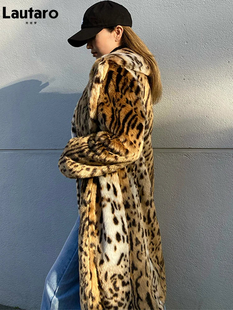 Winter Long Warm Thick Leopard Fluffy Faux Fur Coat Women Tiger Print Runway Loose Luxury Designer Clothing Women 2022