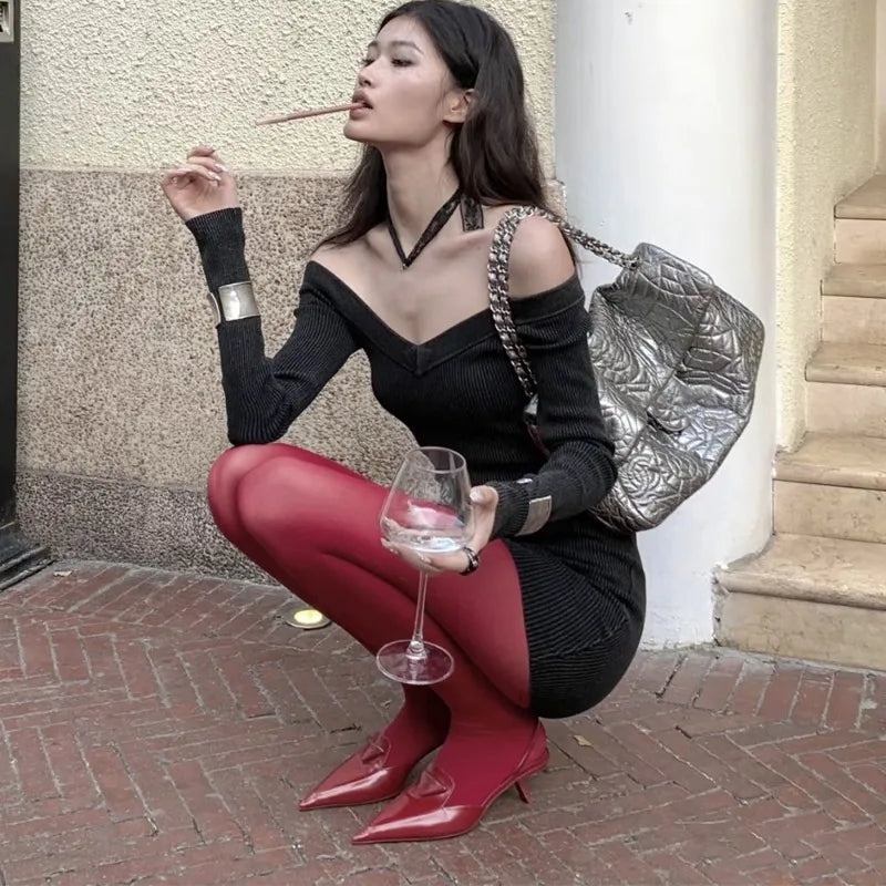 1/2Pcs Vintage Wine Red Stockings Pantyhose Women Burgundy Thin Thick Super Elastic Sexy Tights Anti-Hooker Senior Pantyhose