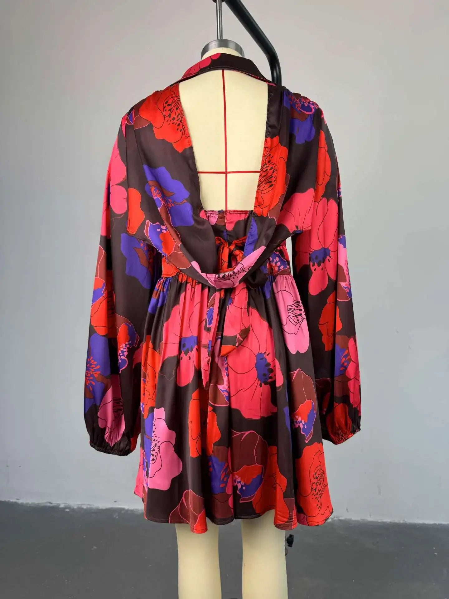 Women V-neck Long Sleeve Pleated Floral Print Mini Dress Sweet elegant Sexy Birthday Beach Night Party Vestidos Dresses