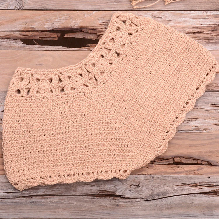 Bikini 2022 knitting Swimsuit Crochet Bikini Bohemia Style Off Shoulder High Neck Bathing Beach Bikinis Handmade Crochet Bikini Khaki Bottom