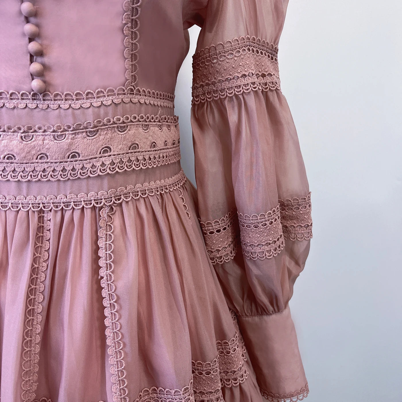 Runway Designer Embroidery Lace Patchwork Party Night Dress High Lantern Sleeve Stand A Line Vintage Elegant Dress