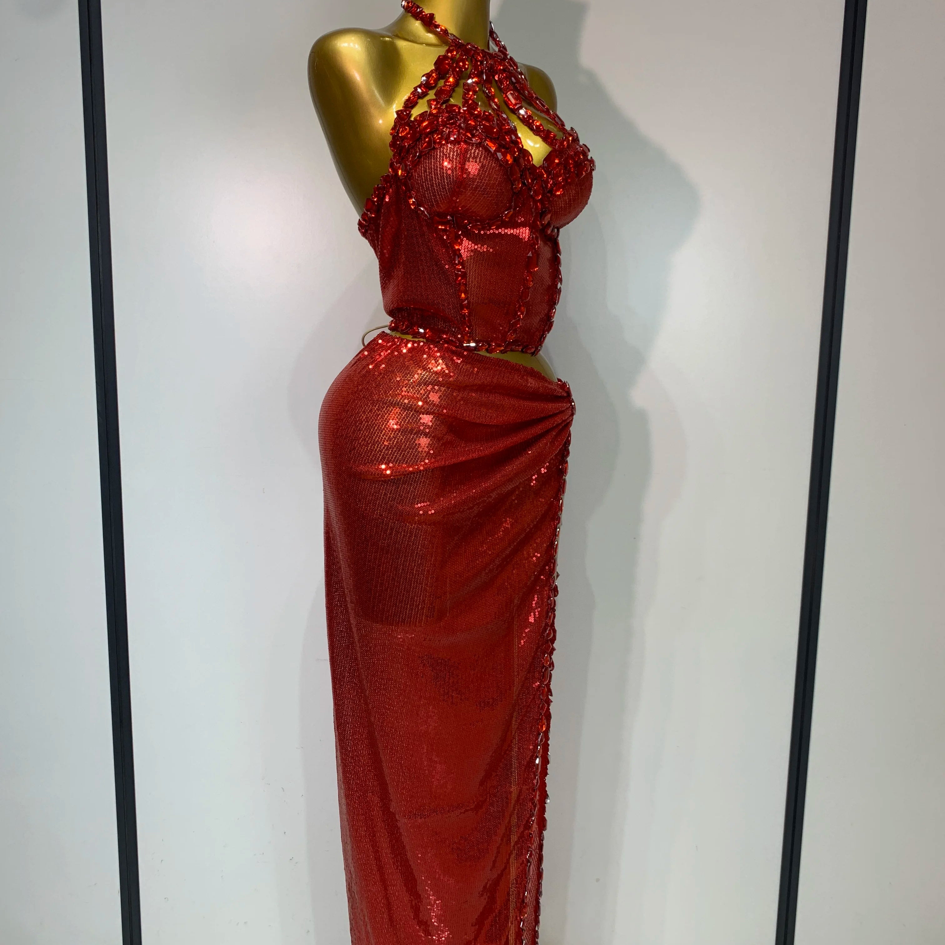 Sexy Backless Shiny Diamond Two Piece Set 2025 Women Elegant Evening Party Luxury Birthday Nightclub Singer Stage costume