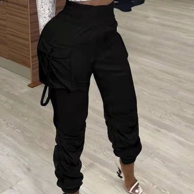 Women's Pants 2024 Spring Fashion Pocket Design Casual Ruched Plain Daily Long Cargo Pants Y2K Clothes B