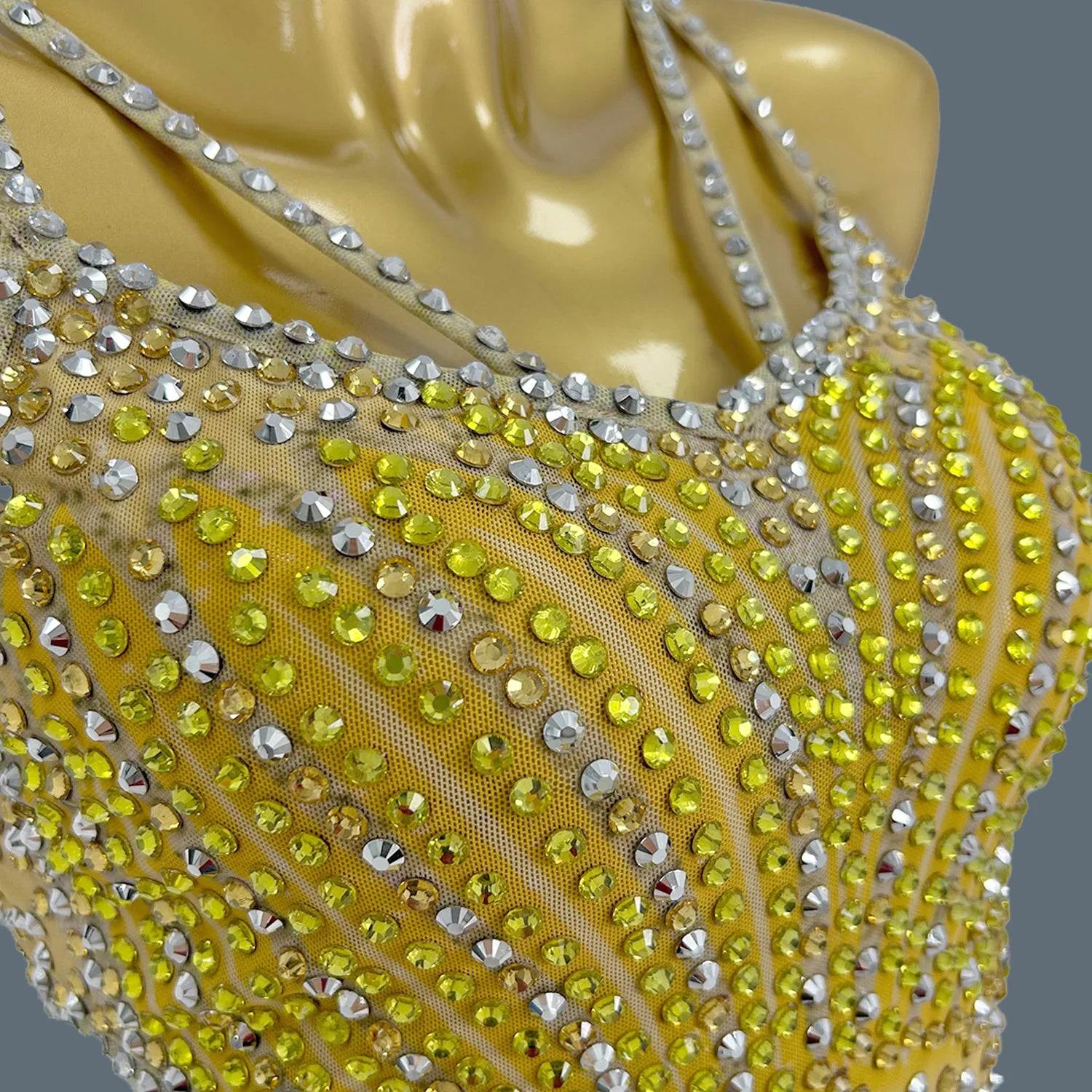 Sparkly Rhinestone Long Dress Women Sexy Mesh Birthday Celebrate Evening Dress Party Photo Shoot Wear Performance Costume Xigua