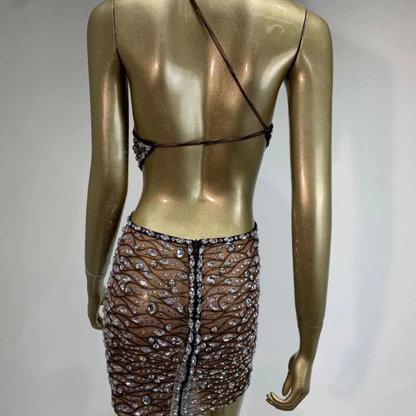 2025 Women Sexy One Shoulder Crystal Diamonds Cut Out Mini Dress Birthday Party Costume Bar Nightclub Stage Performance Outfit