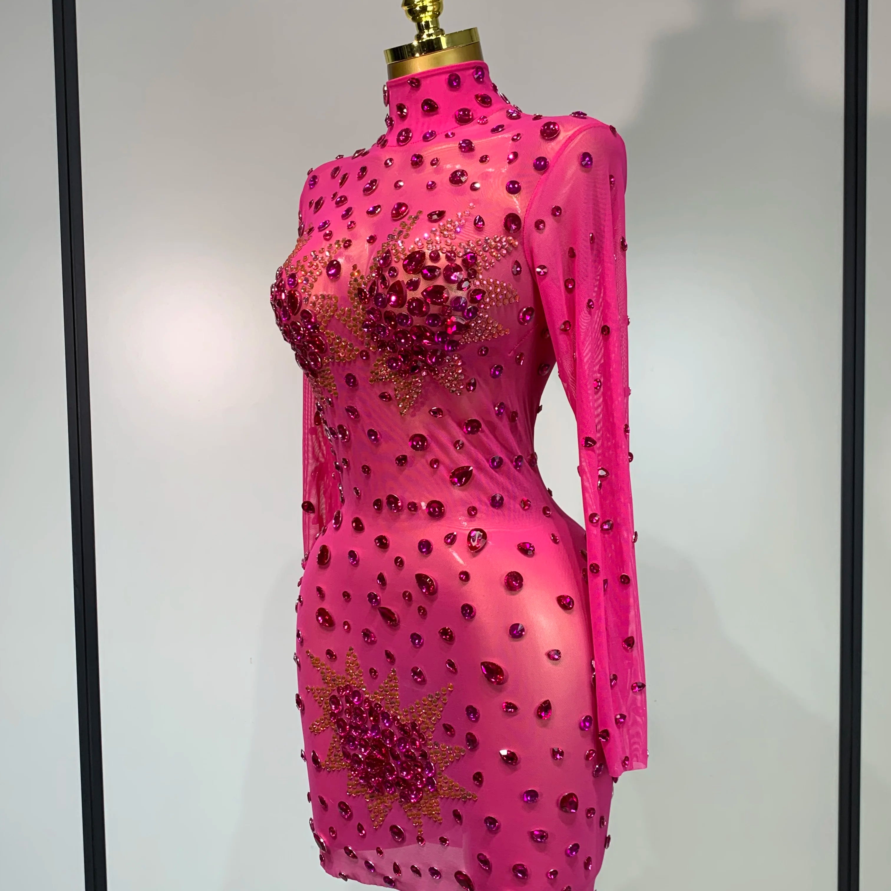 Sparkly Rhinestone Sexy Bodycon Dress 2025 New Fashion Nightclub Stage Outfit Luxury Birthday Party Dresses