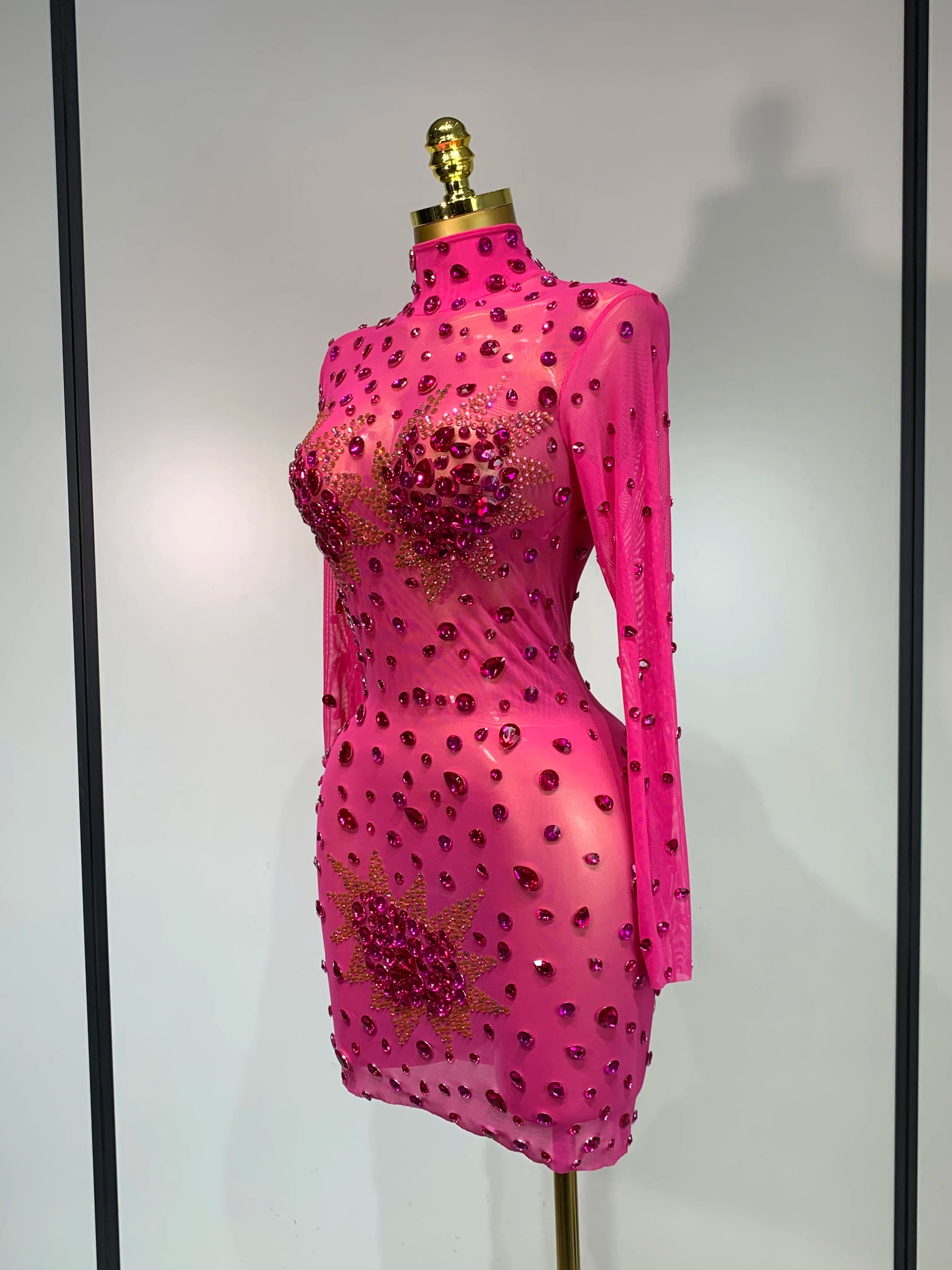 Sparkly Rhinestone Sexy Bodycon Dress 2025 New Fashion Nightclub Stage Outfit Luxury Birthday Party Dresses