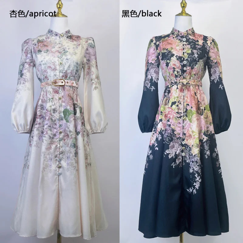 Real Shot Spot Australian Design Single-Breasted Sleeve Cotton Linen Spring And Summer New Midi Dress With Bel