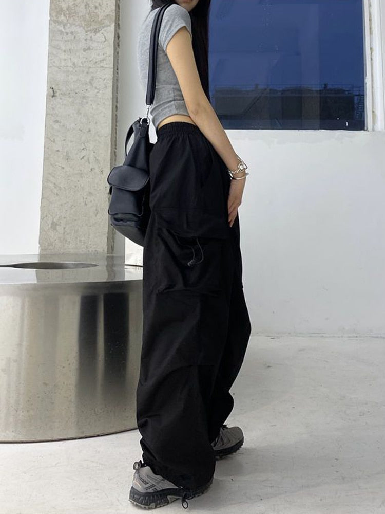 Zoki Streetwear Hip Hop Cargo pantalon femmes mode poches surdimensionné pantalon ample été Bf coréen taille haute pantalon large nouveau 