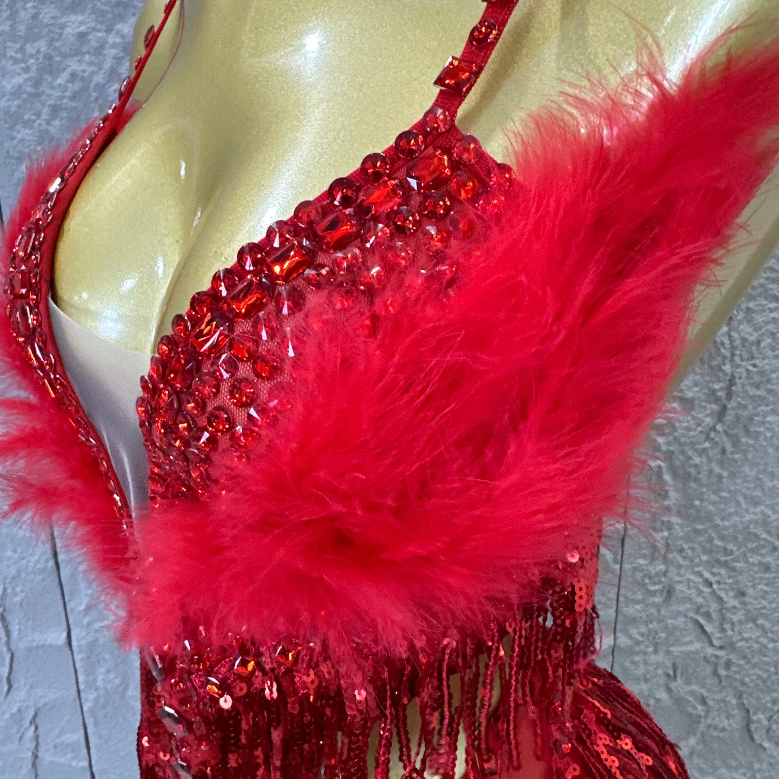 Luxurious Sheer Mesh Bodysuit Women Sexy Crystal Embellished Feather Fringe Trim Spaghetti Strap Outfit Stage Performance Outfit