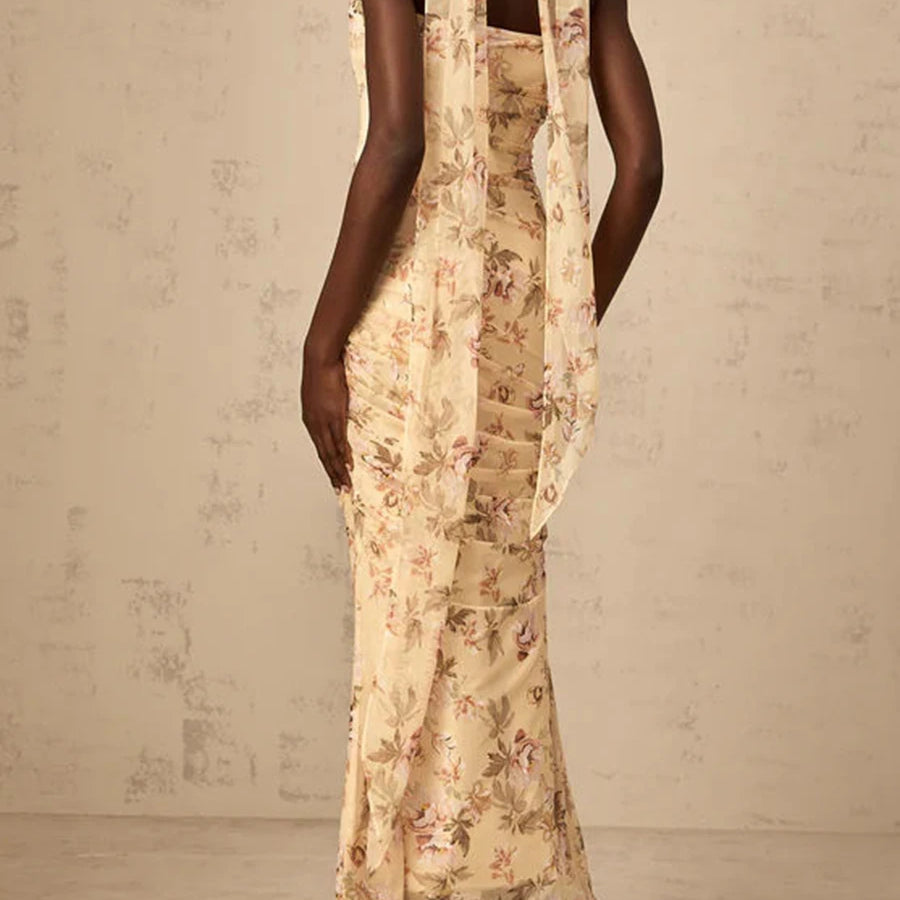 Colorblock Slimming Spliced Mesh Dresses for Women Strapless Sleeveless Patchwork Printing Dress Female Clothing