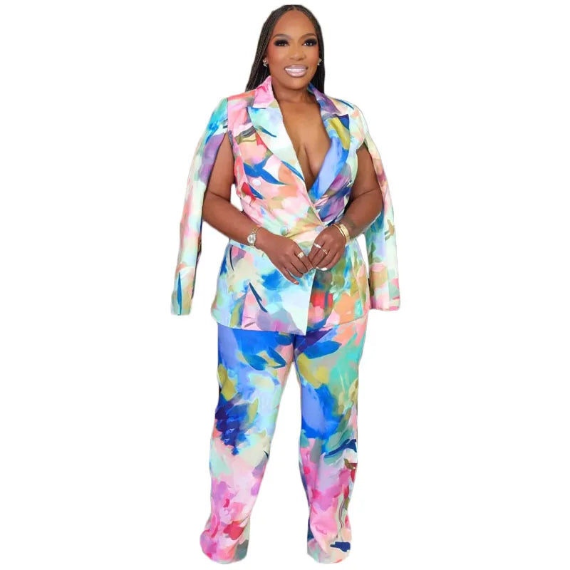 2 Piece Women Sets 2025 Plus Size Autumn Winter Matching Sets Black Two Pieces Sets Top Pants Suits Outfits Clothing Picture color