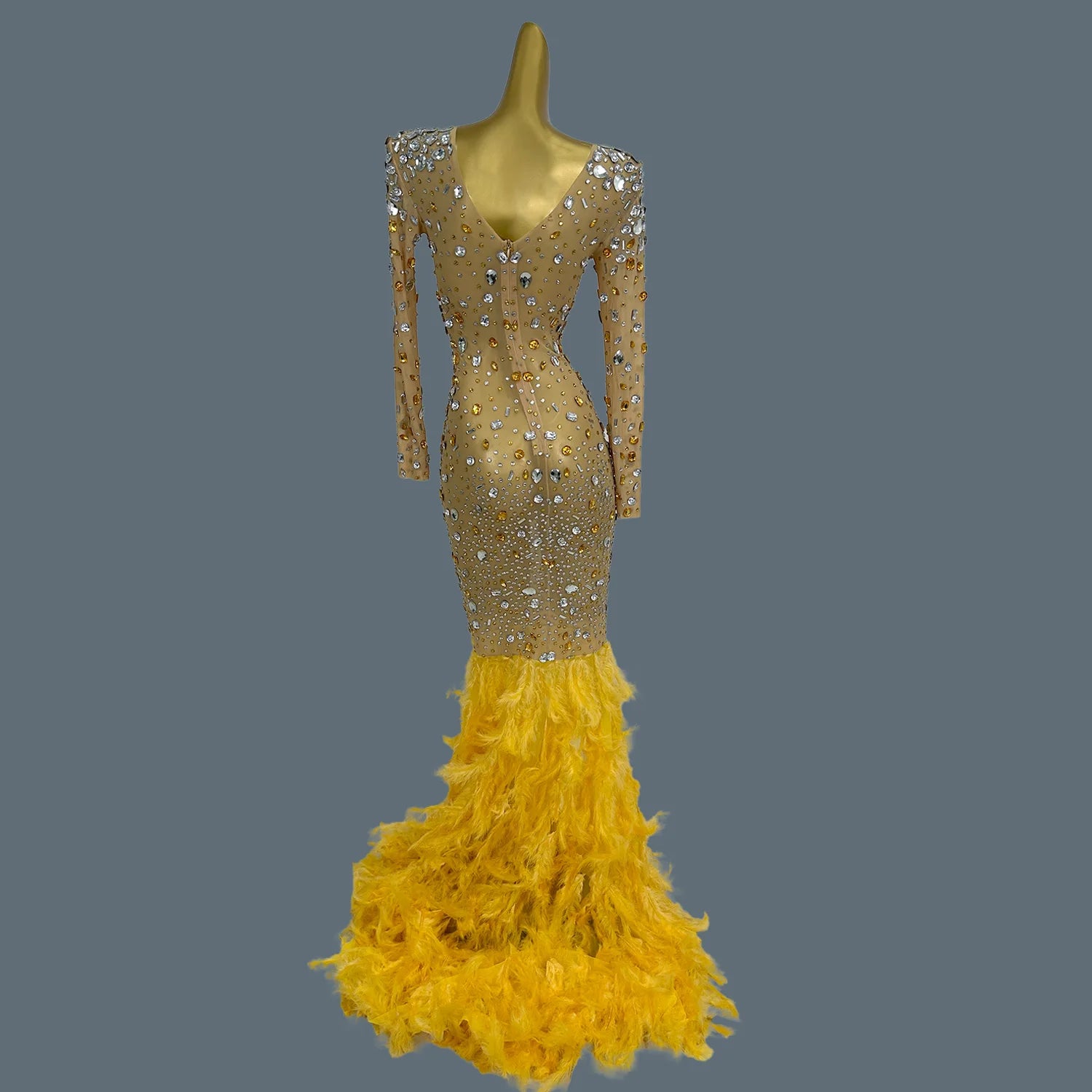 Gorgeous Feather Fishtail Gown for Women Birthday Celebrate Party Photograph Wear Luxury Dinners Sexy Evening Gown Baijinyumao