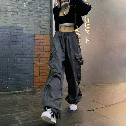 Pantalon de jogging décontracté pour femmes, Vintage, couleur unie, taille basse, Baggy avec cordon de serrage, jambes larges, survêtement, Streetwear, Cargo 