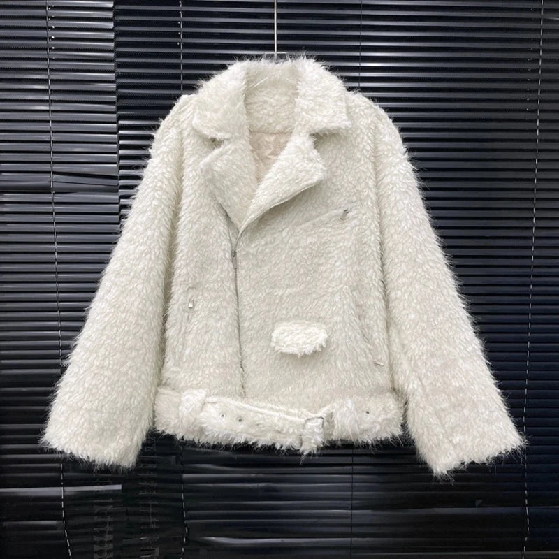 Autumn Winter New Fashion Wings Plush Warm Thickened Design Cotton Coat For Women Solid Color Jacket Female 11A07890 beige