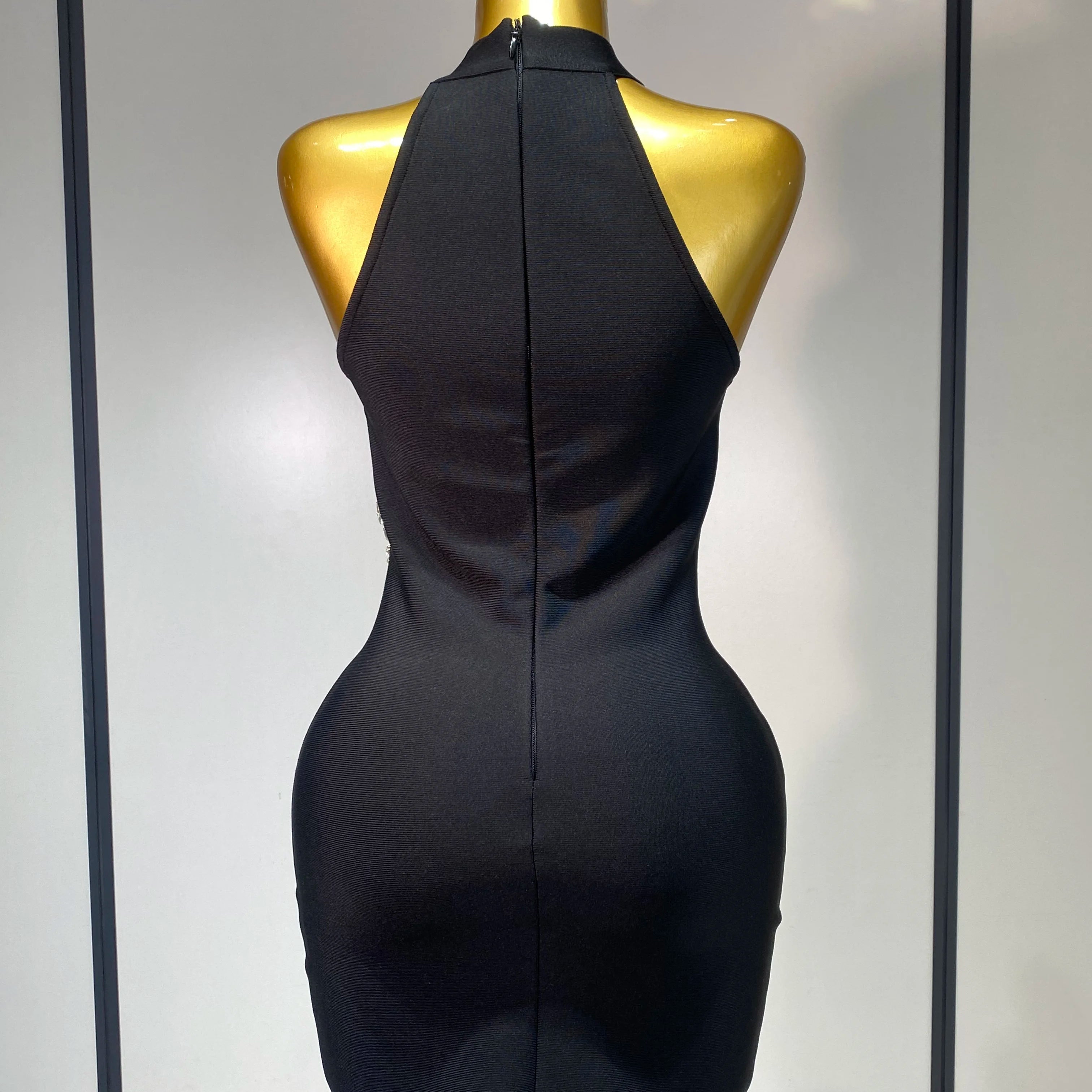 Women Sexy High Neck Shinning Crystal Bodycon Mini Bandage Dress Nightclub Party Luxury Birthday Elegant Celebrity Evening Dress