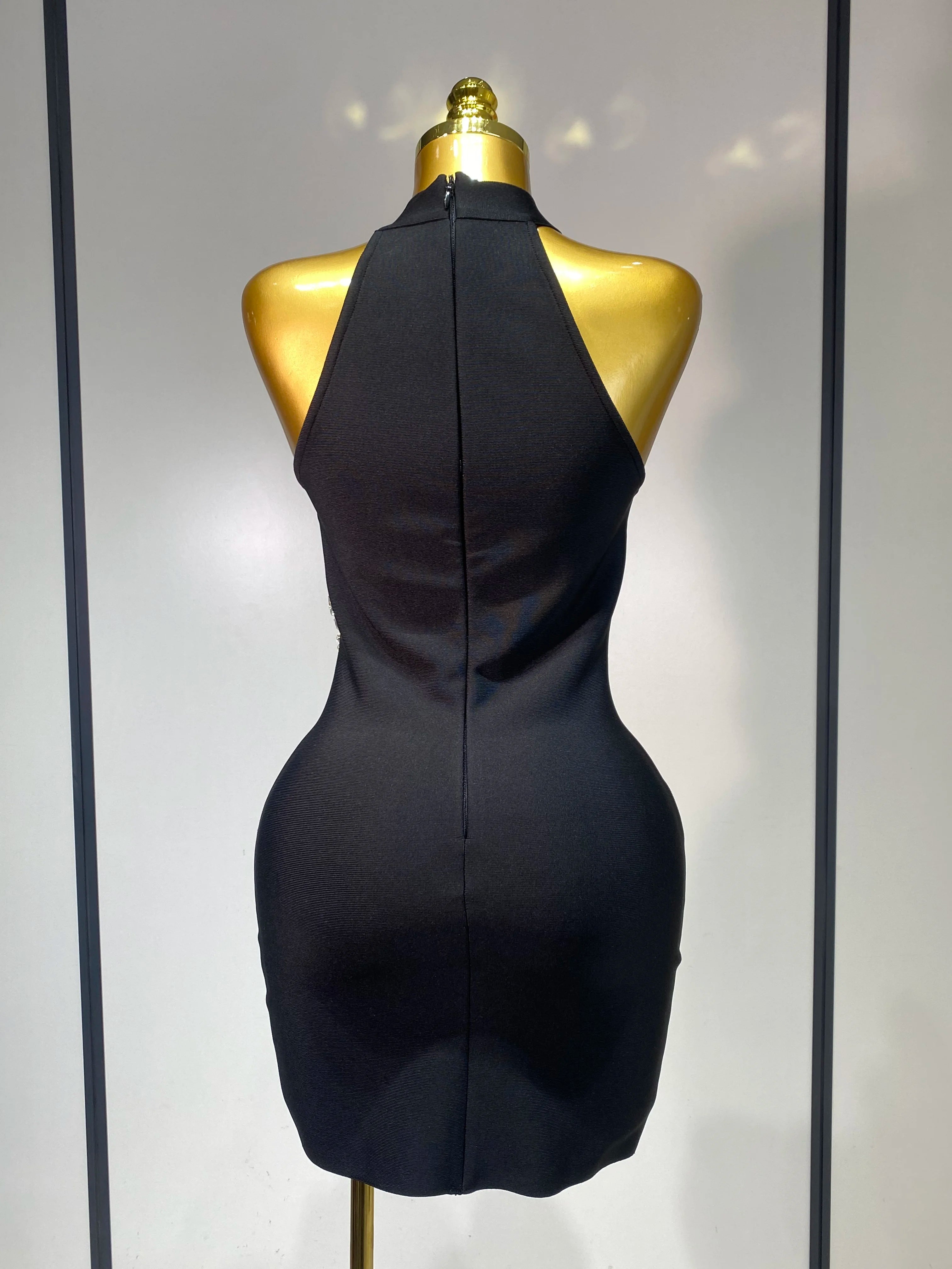 Women Sexy High Neck Shinning Crystal Bodycon Mini Bandage Dress Nightclub Party Luxury Birthday Elegant Celebrity Evening Dress