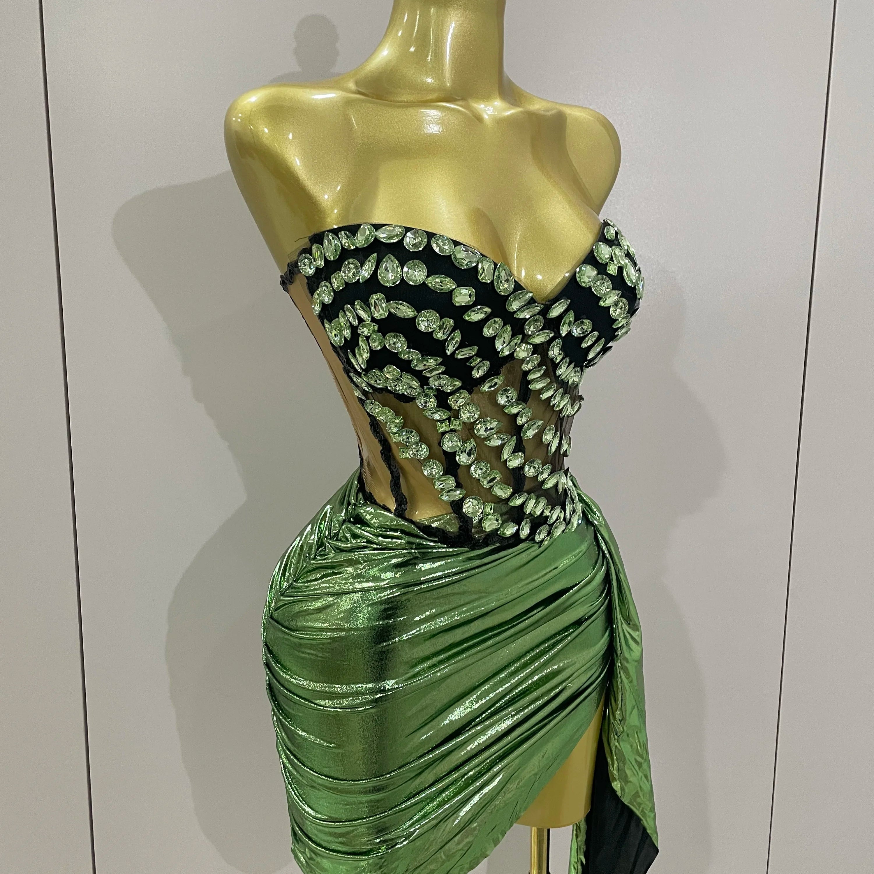 Sparkly Red Diamonds Two Piece Set Sexy Strapless Backless Women Outfit Evening Party Nightclub Stage Performance Dance Costume