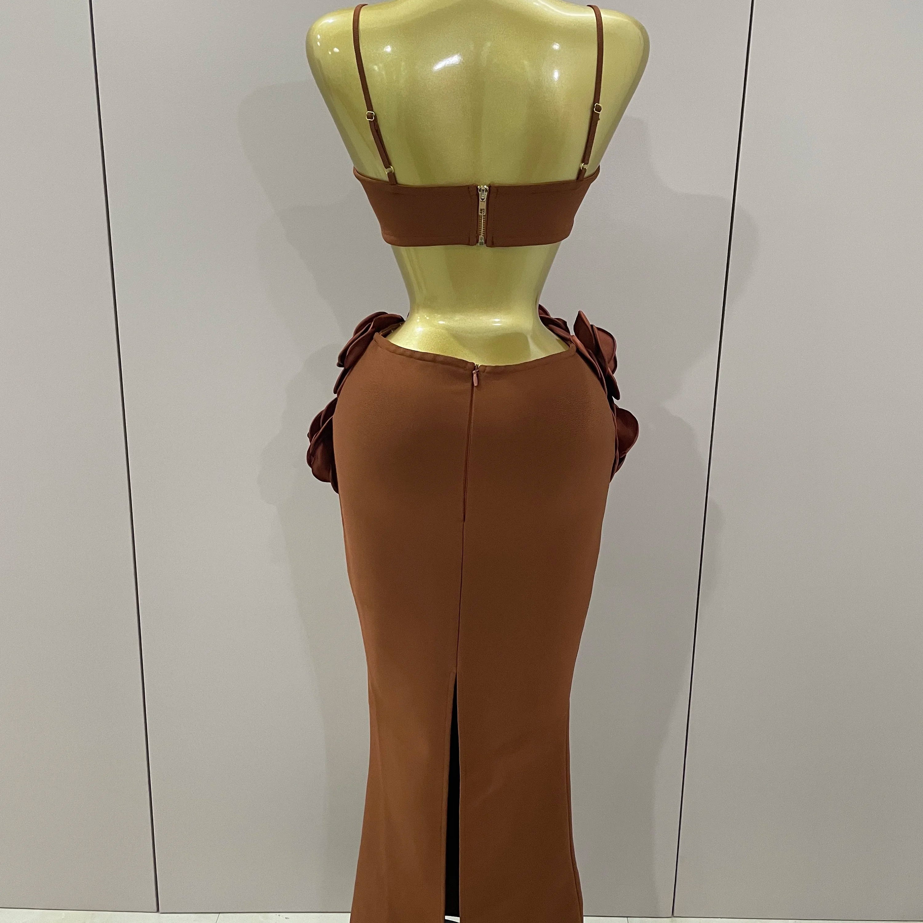 Sexy Camisole Floral Bandage Long Skirts 2-Piece Set 2025 Women Celebrity Elegant Party Cocktail Prom Gown Nightclub Outfit