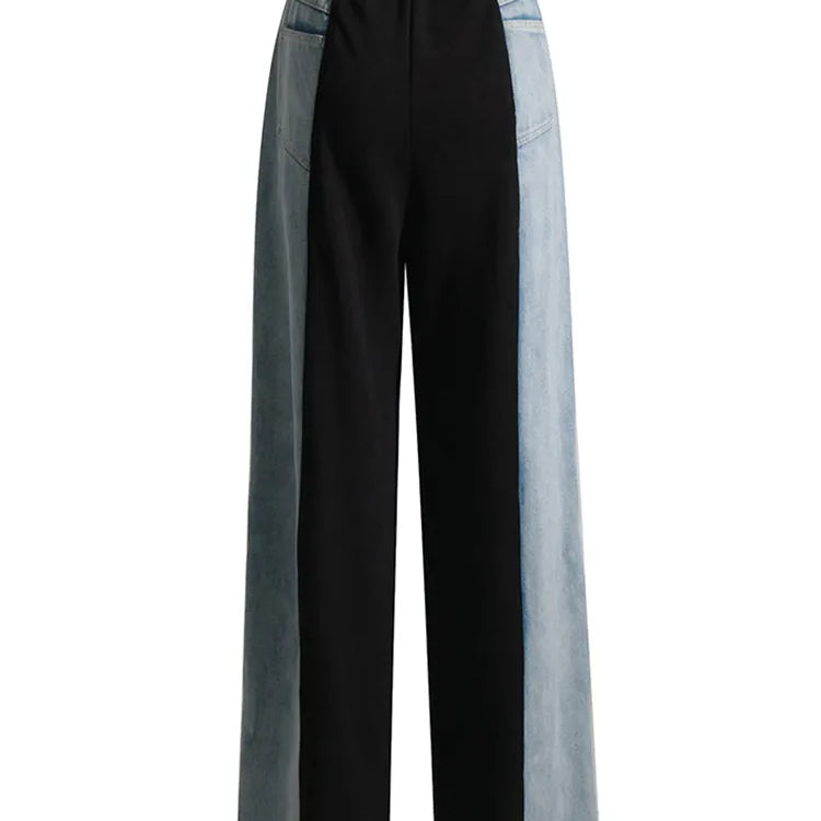 Straight Loose Denim Pants Female High Waist Colorblock Loose Wide Leg Long Trousers Women Clothing 2023 Style New