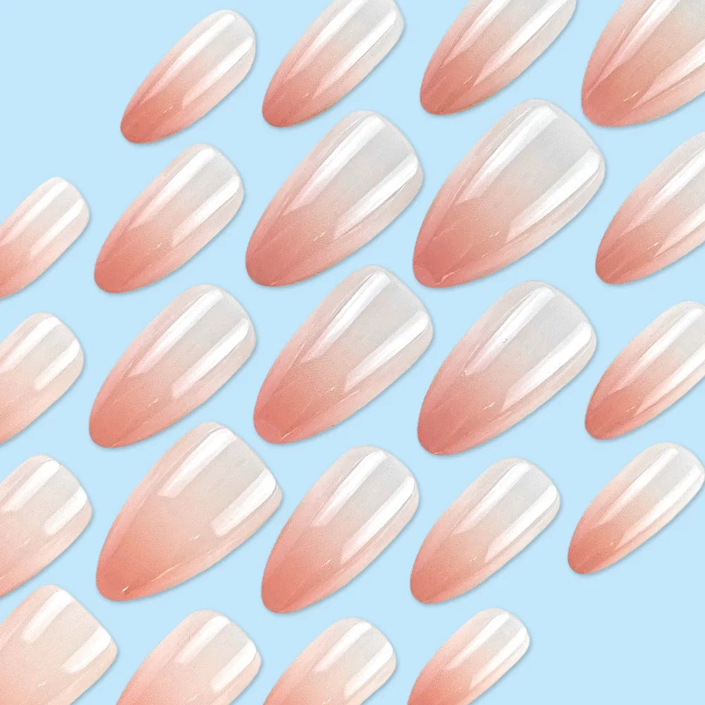24pcs Nude Pink False Nails Sweet Gradient Pink Almond Fake Nail Tips Wearable Detachable INS Simple Nude Color Press on Nails