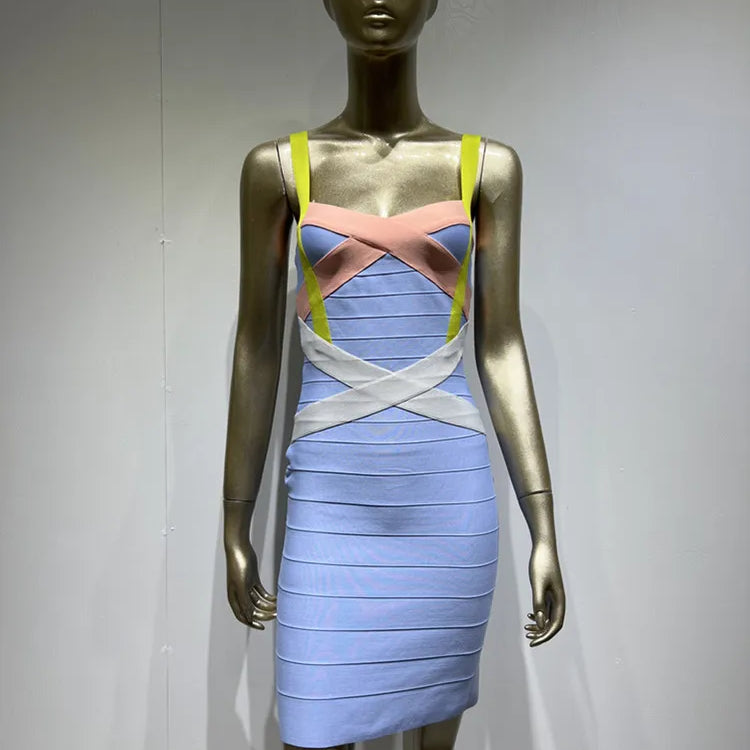 Women Summer Fashion Sexy Sleeveless Patchwork Bandage Dress 2022 Celebrity Designer Fashion Evening Party Club Dress Vestidos