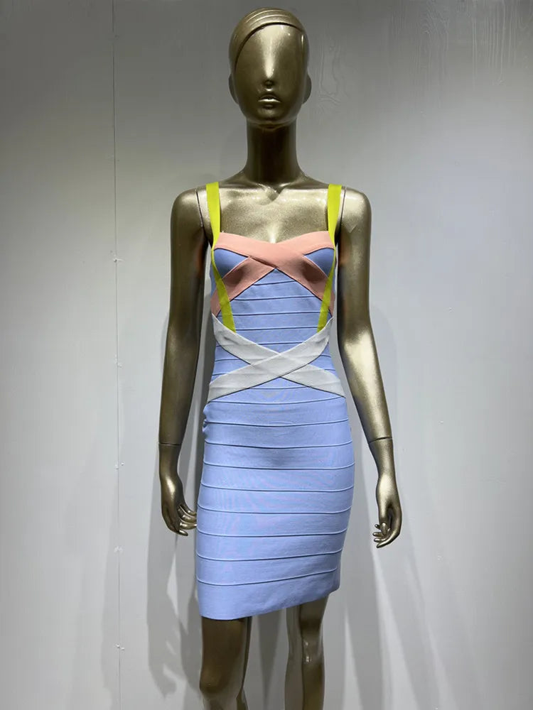Women Summer Fashion Sexy Sleeveless Patchwork Bandage Dress 2022 Celebrity Designer Fashion Evening Party Club Dress Vestidos
