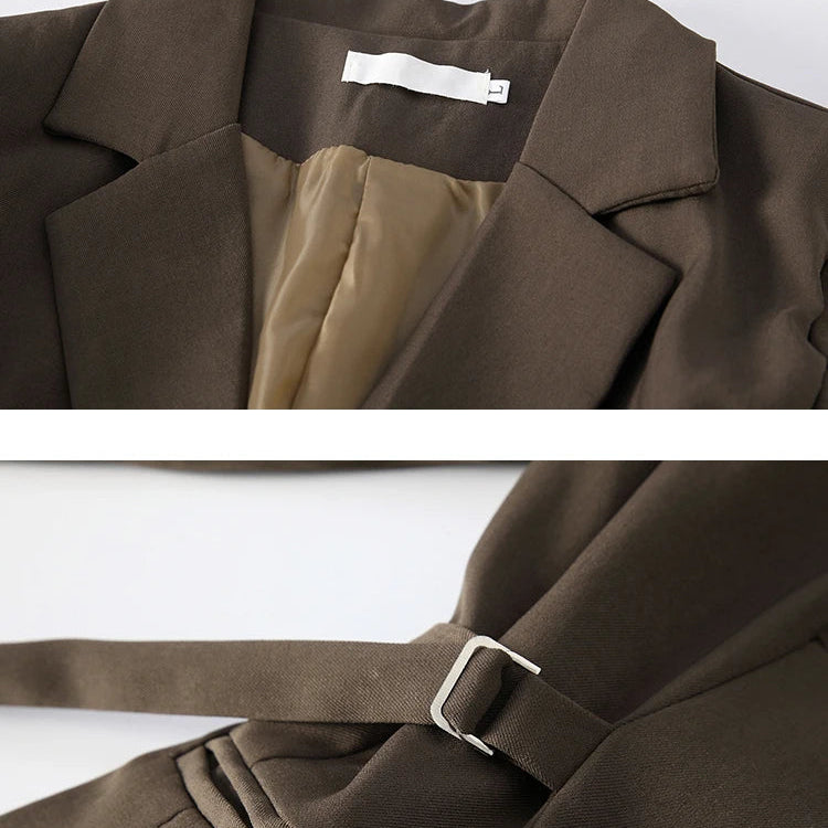 LANMREM Belt Spliced Design Blazer Women Vintage Notched Collar Single Button Coat Fashion Spring New Clothing 2AA4613