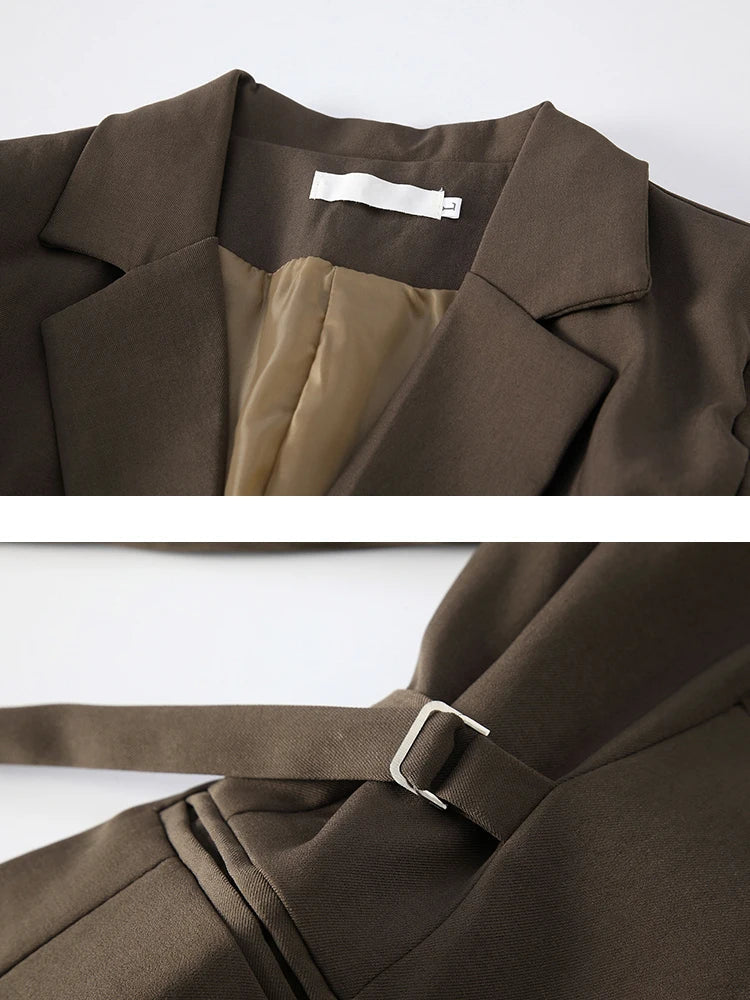 LANMREM Belt Spliced Design Blazer Women Vintage Notched Collar Single Button Coat Fashion Spring New Clothing 2AA4613