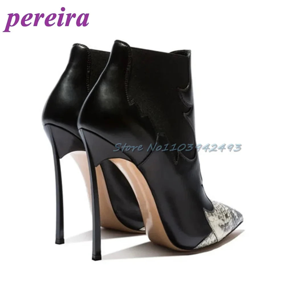 Patchwork Python Pattern Boots Pointed Toe Stiletto High Heels Sexy Shallow Slip On Women Luxury Shoes Zapatos De Mujer 2025
