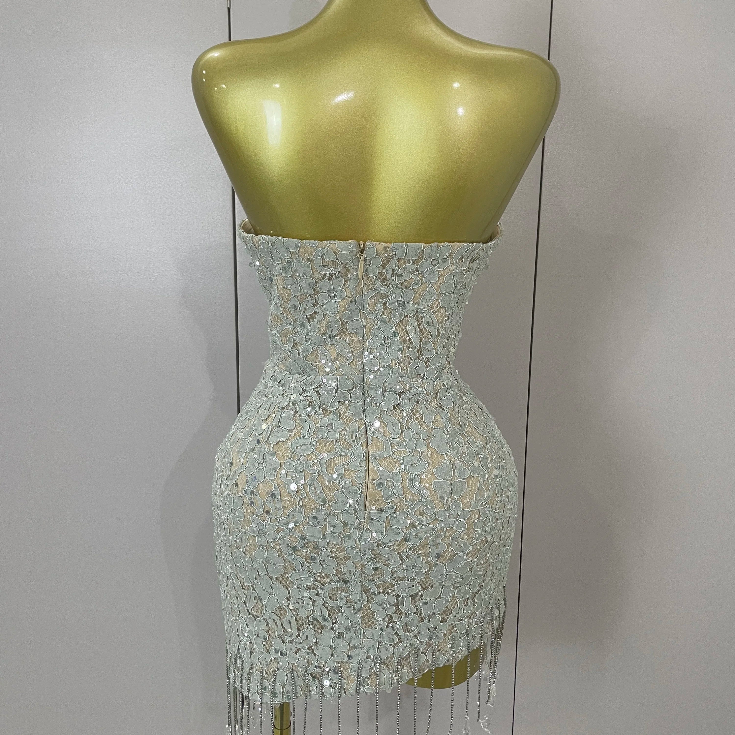 Luxury Sparkle Diamond Tassel Halter Cocktail Dress 2025 Women Elegant Evening Formal Gowns Wedding Party Dresses Stage Costumes