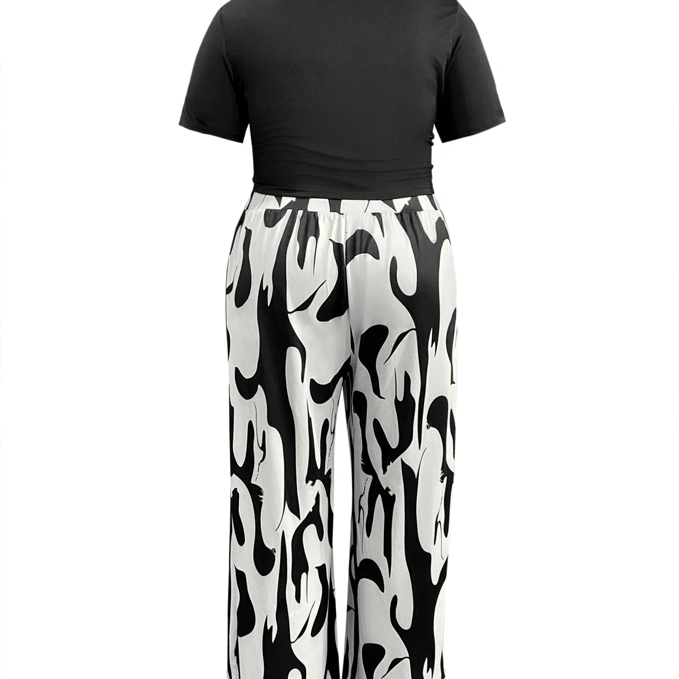 LW Plus Size Two pieces sets Round Neck Print Wide Leg Pants Set short sleeve T-shirt + loose pants suit casual women's matching