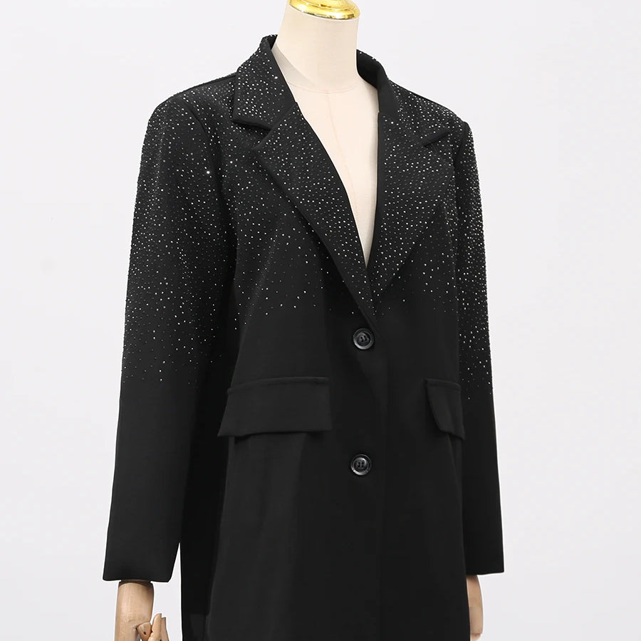 Solid Spliced Stick Drill Elegant Jackets for Women Lapel Long Sleeves Patchwork Single Breasted Jacket Female New
