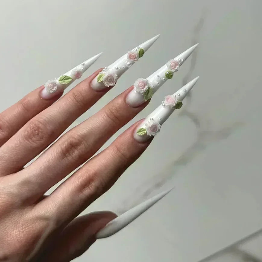 24Pc False Nails with Glue Almond Black Red Gradient Design Detachable Rhinestone Acrylic Fake Nail Long Stiletto Press on Nails 31