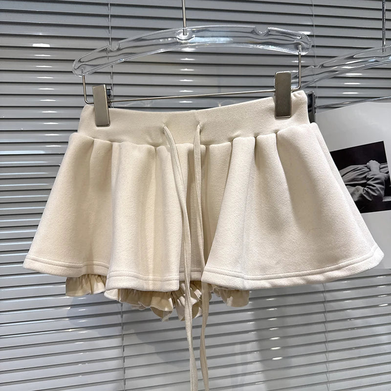 Winter New Sweet Temperament Woolen Short Skirt For Women Solid Color High Elastic Waist Puff Skirts Female 11A07759 Apricot