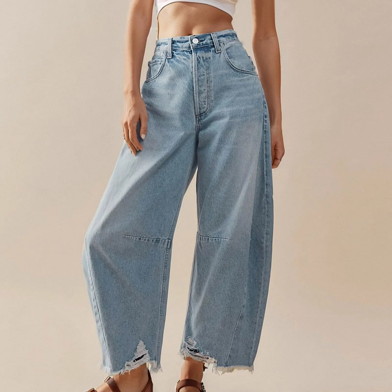 Women's Denim Pants Blue Wide Leg Jeans Cotton High Waist Casual Loose Trousers Office Ladies Woman Spring Autumn 2024 Light Blue