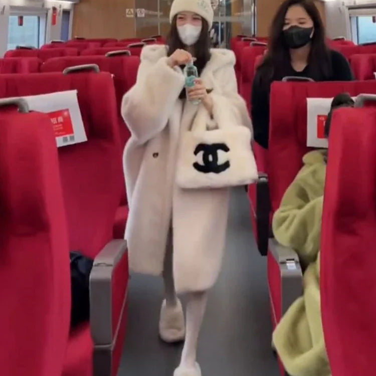 Winter Long Oversized White Thick Warm Teddy Bear Coat Women with Hood Loose Casual Korean Fashion 2023