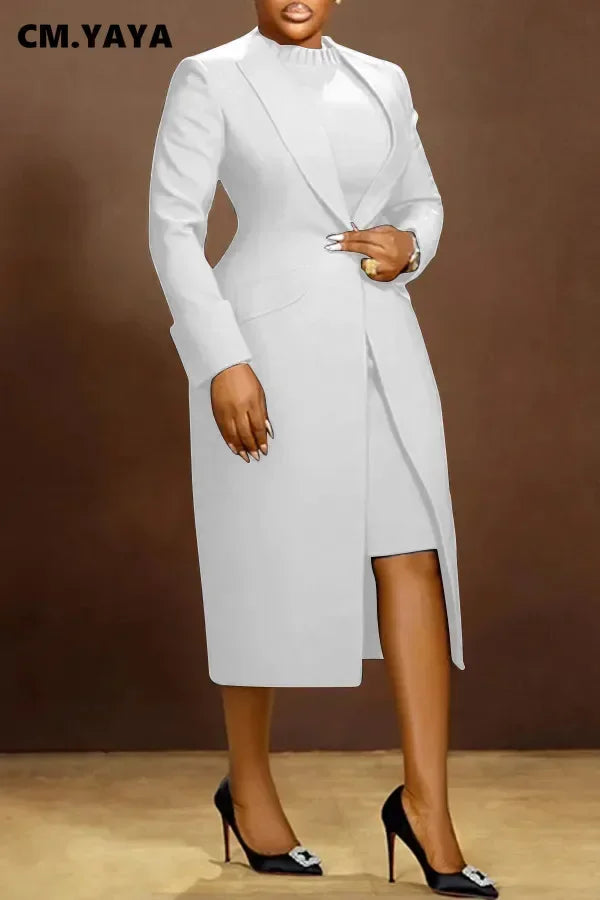 Women's Set Full Sleeve Long Blazer Coat+ Long Dress Suit 2025 Winter Streetwear Two 2 Piece Set Africa OL Work Outfits