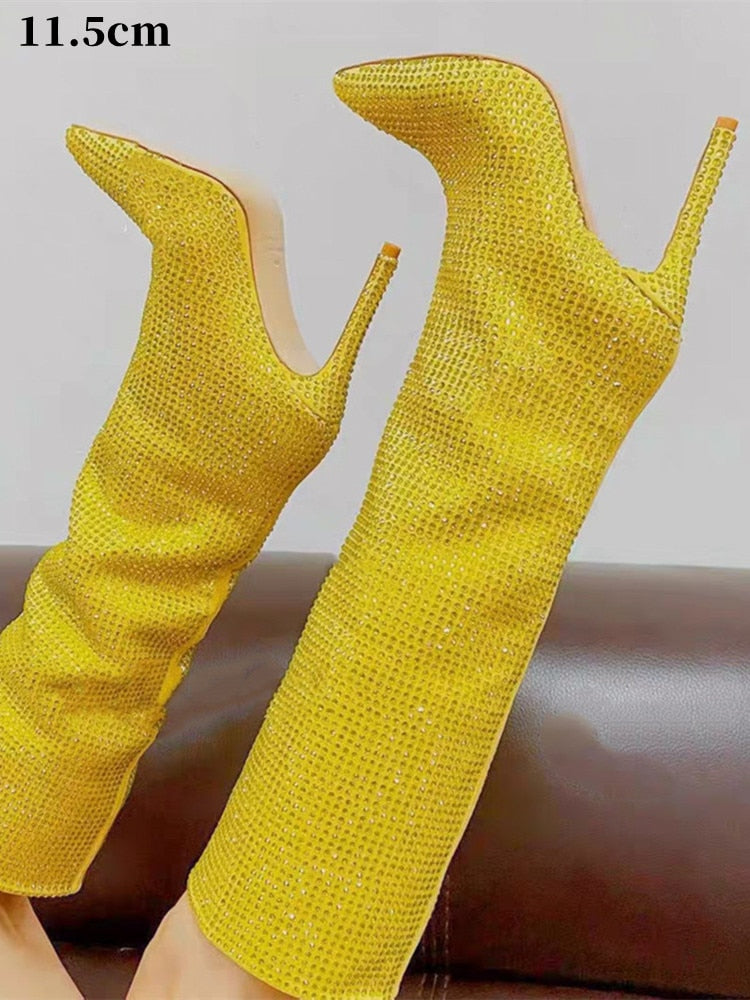 Women's New European and American Fashion Show Starry Sky High-heeled Rhinestone Pointed Nightclub Four Seasons Boots