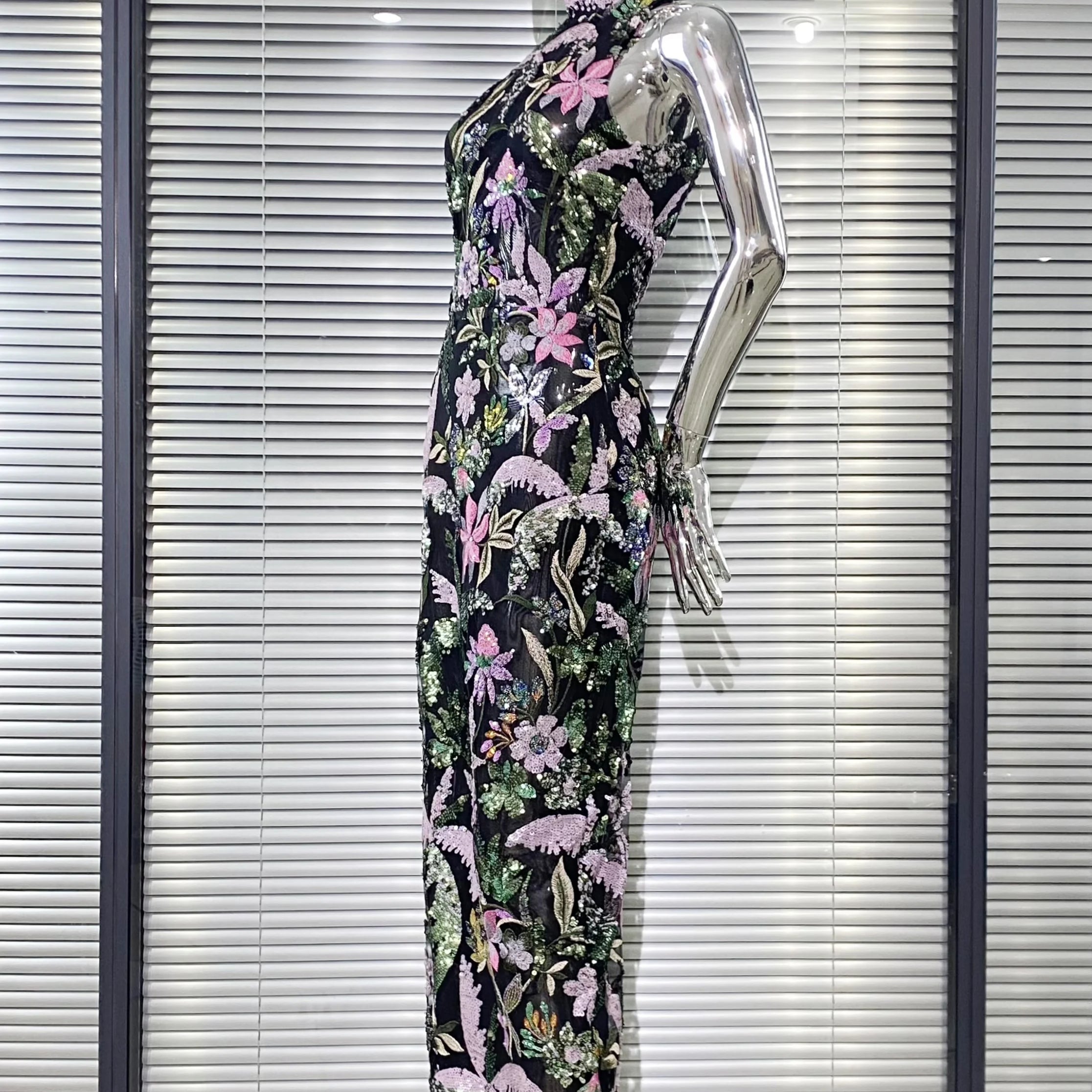 2024 Sequin Flowers Embroidery O-Neck Sleeveless Sheath Ankle Length Dress Gracful Woman Evening Dress Celebrity Party Outfit