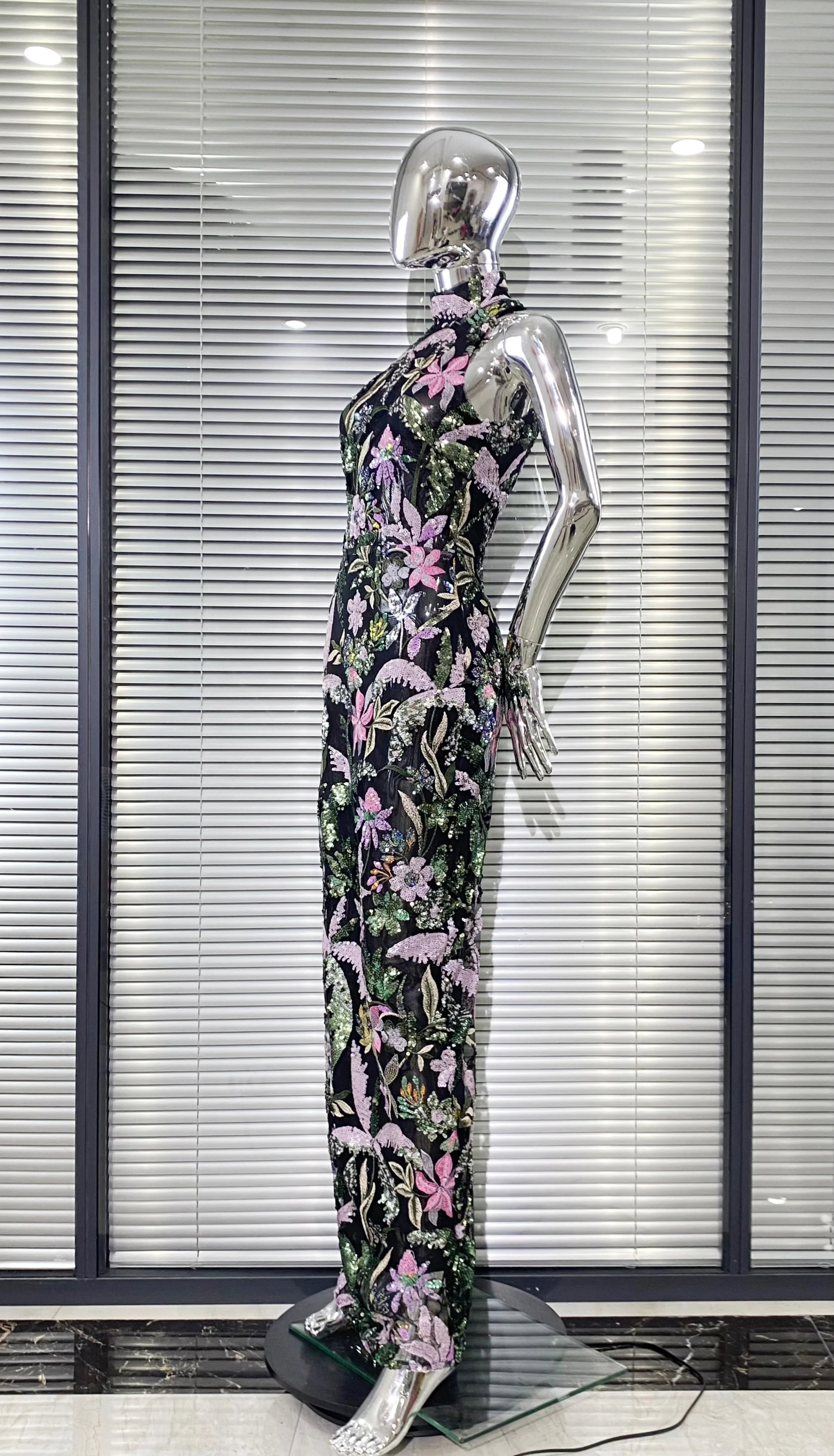 2024 Sequin Flowers Embroidery O-Neck Sleeveless Sheath Ankle Length Dress Gracful Woman Evening Dress Celebrity Party Outfit